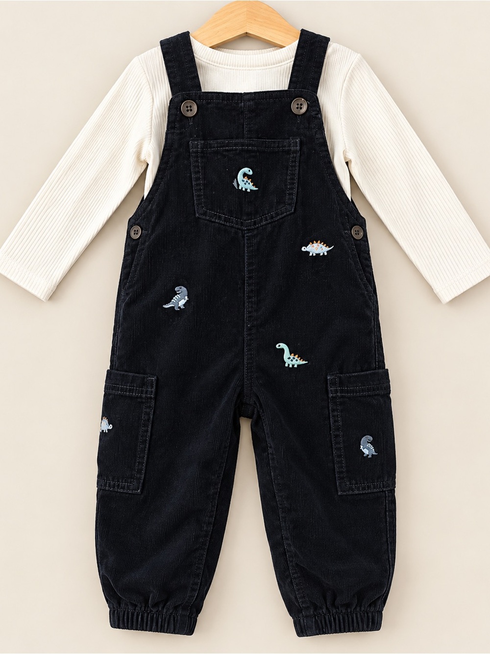 H&M Black Kids Overalls with Small Dinosaur Embroidery